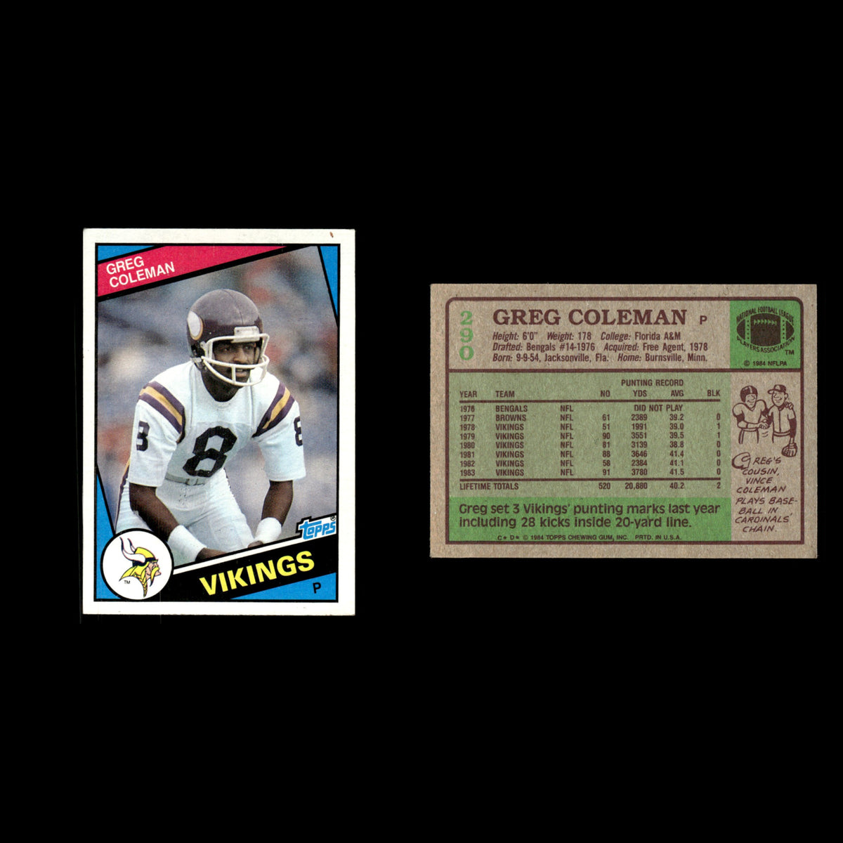 Greg Coleman #290 1984 Topps Minnesota Vikings Football Card NFL EX
