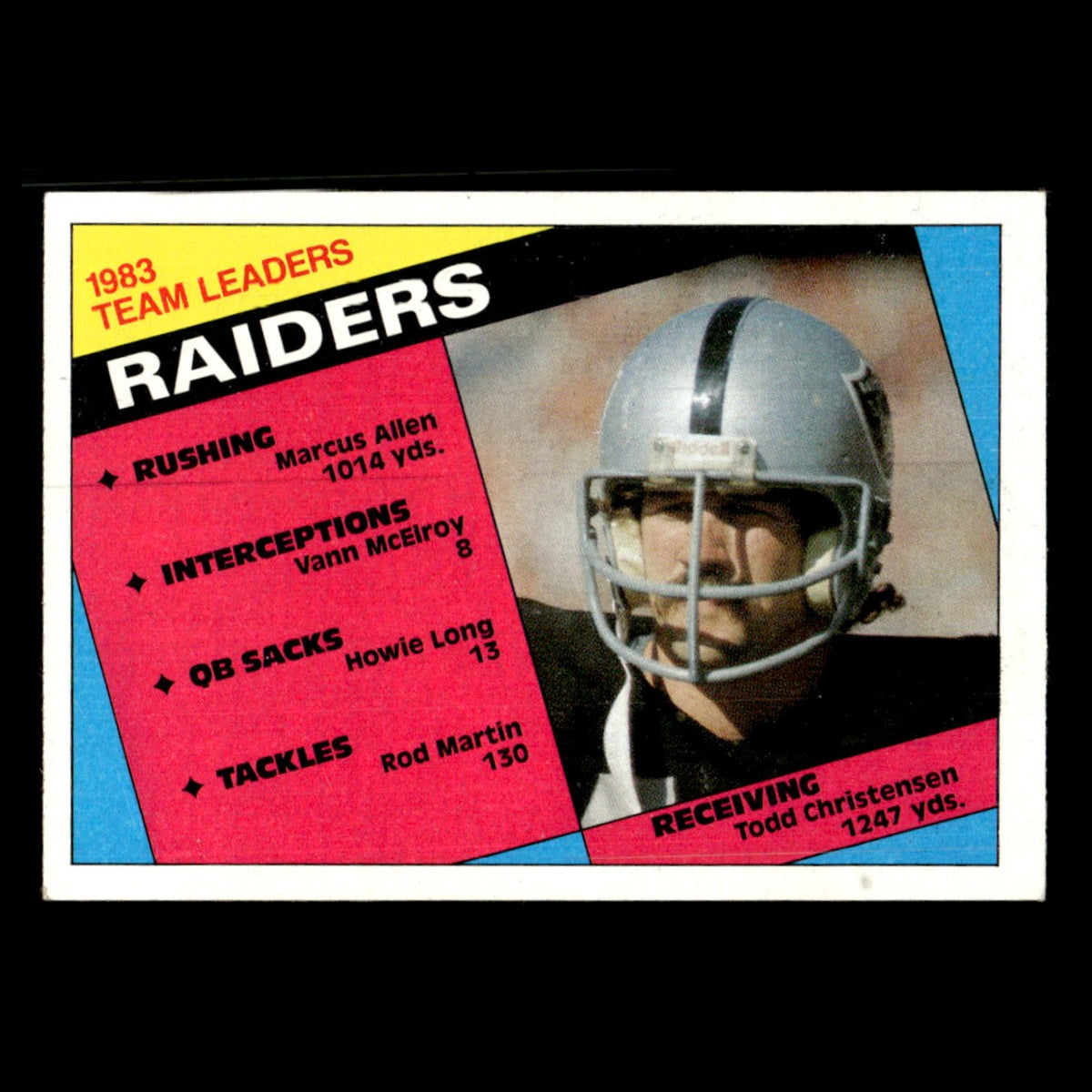 Todd Christensen Raiders Team Leaders #97 1984 Topps Los Angeles Raiders Card EX