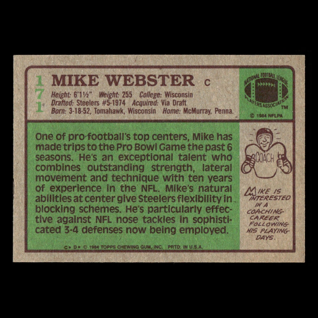 Mike Webster #171 1984 Topps Pittsburgh Steelers Football Card NFL EX