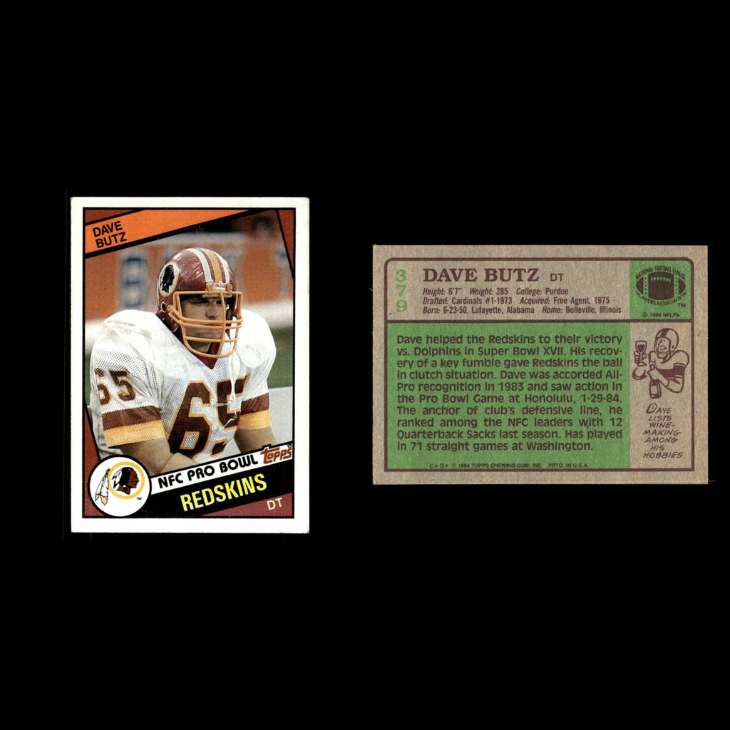 Dave Butz #379 1984 Topps Washington Redskins Football Card NFL EX