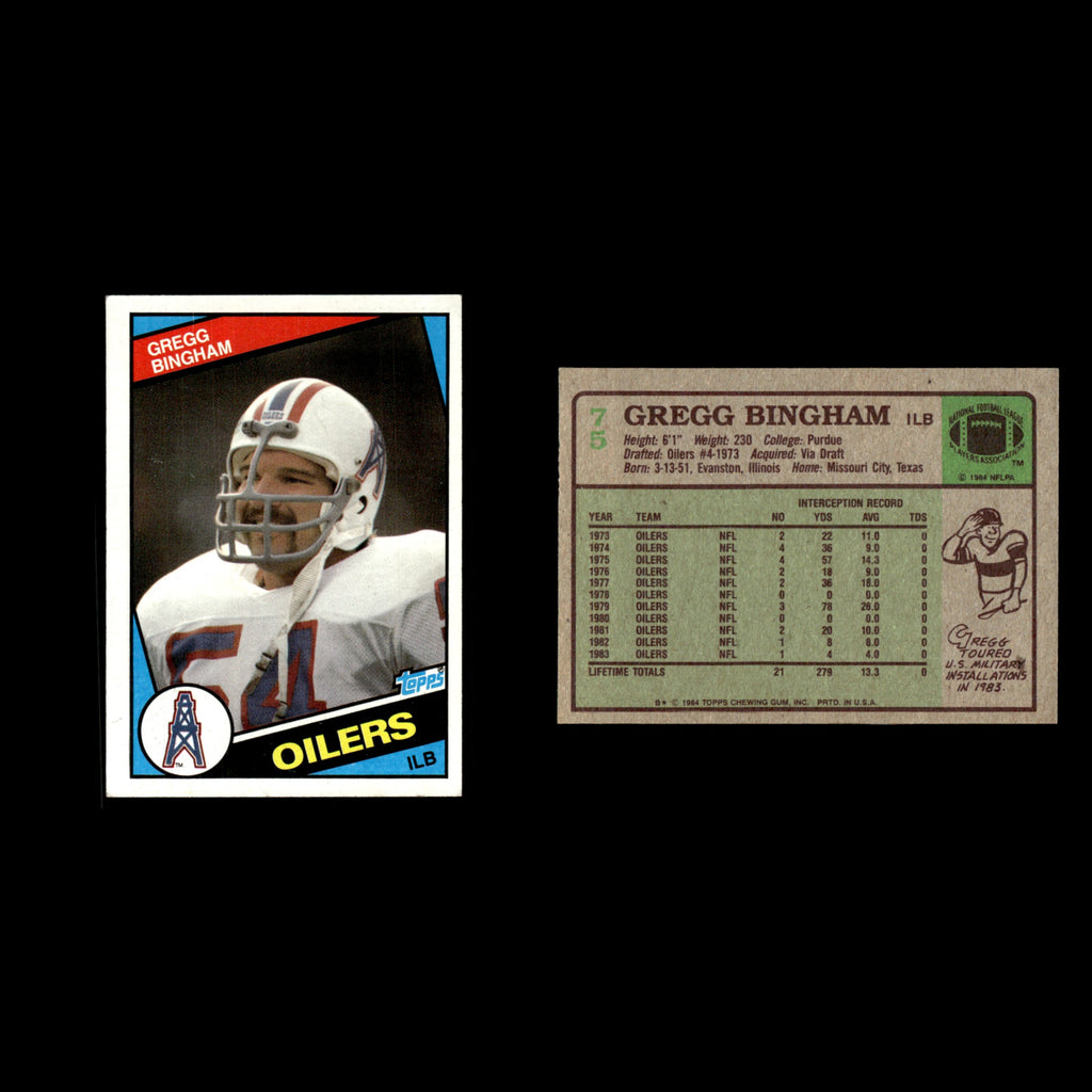 Gregg Bingham #75 1984 Topps Houston Oilers Football Card NFL EX
