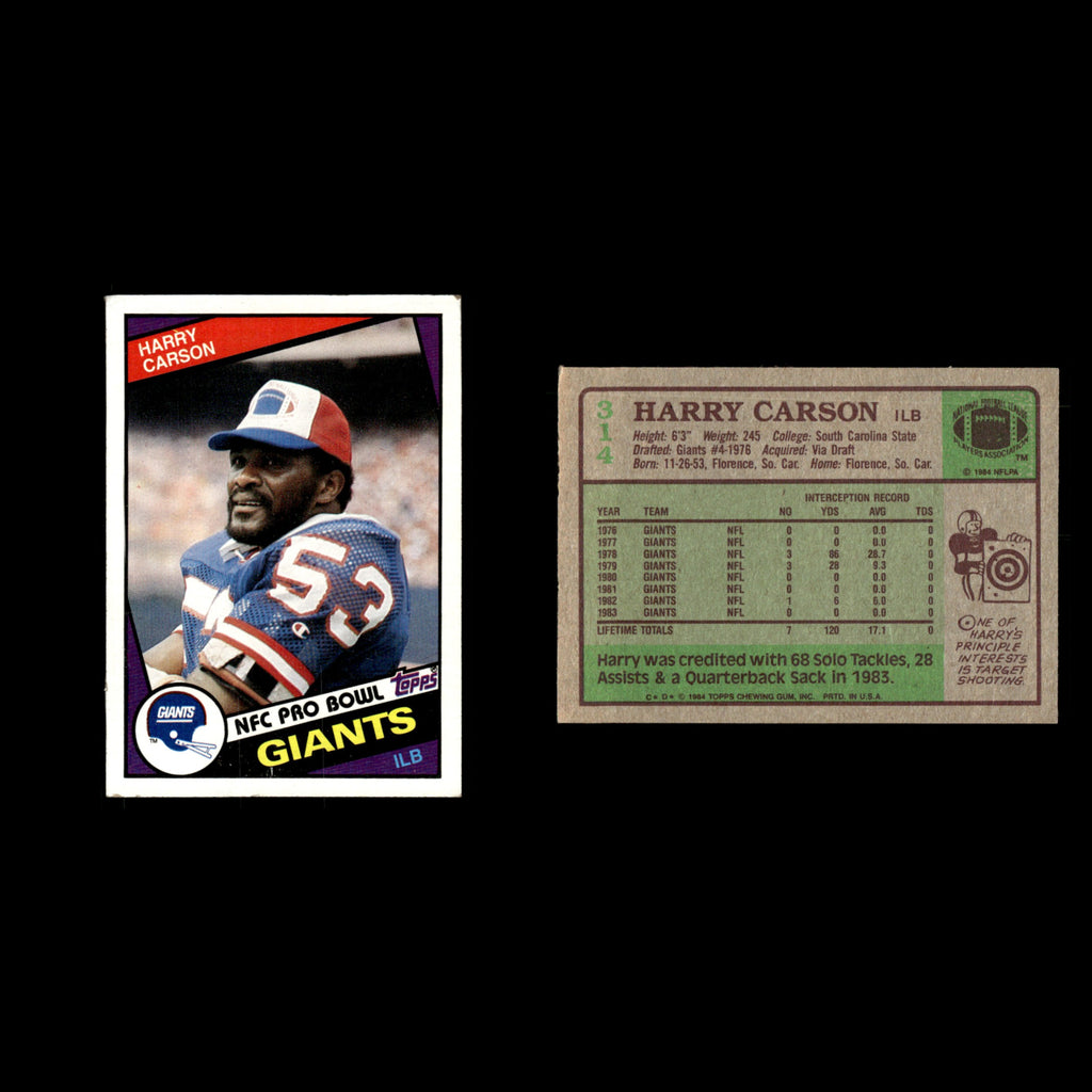 Harry Carson #314 1984 Topps New York Giants Football Card NFL EX