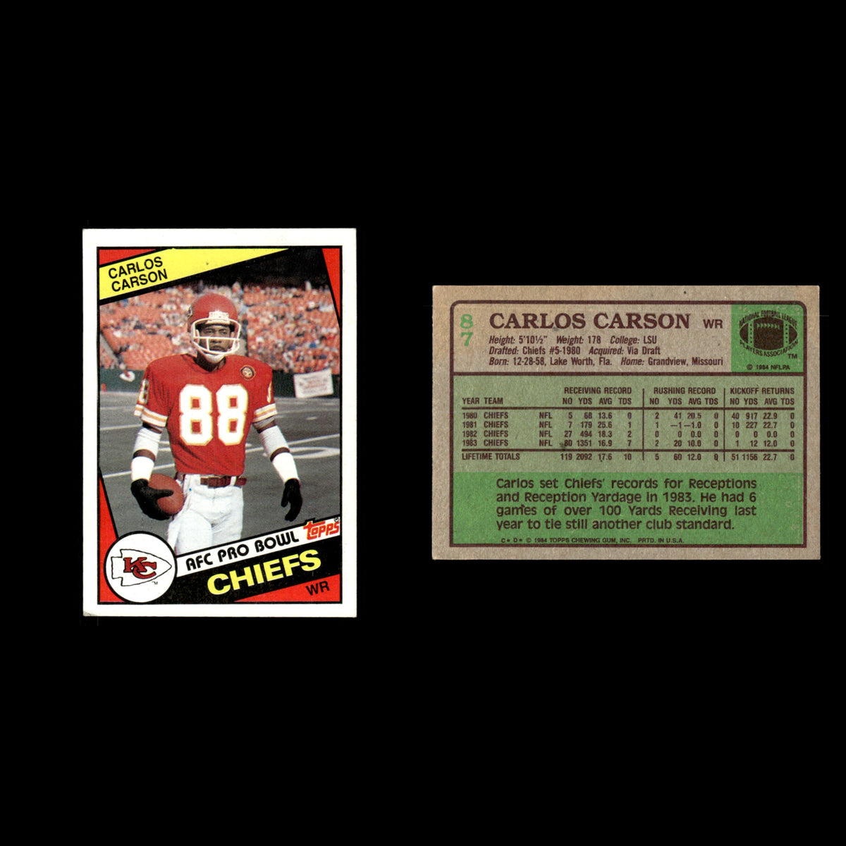 Carlos Carson #87 1984 Topps Kansas City Chiefs Football Card NFL EX