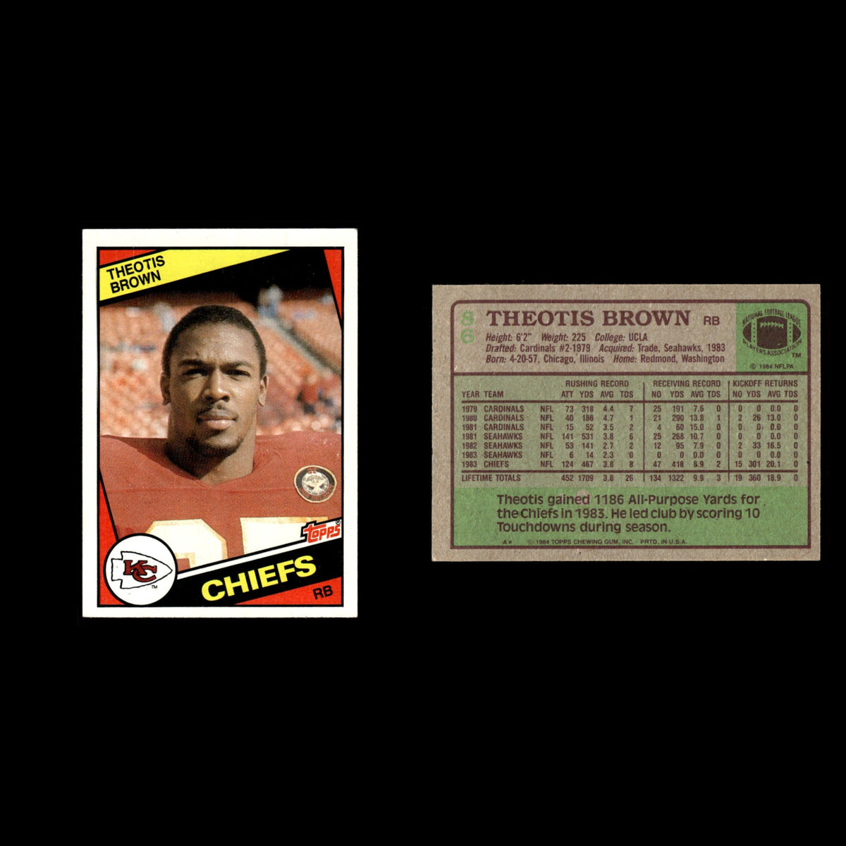 Theotis Brown #86 1984 Topps Kansas City Chiefs Football Card NFL EX