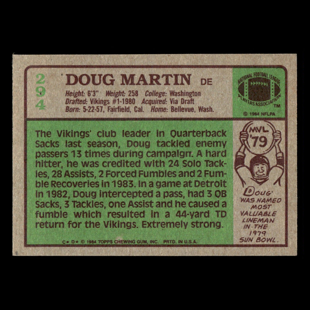 Doug Martin #294 1984 Topps Minnesota Vikings Football Card NFL EX