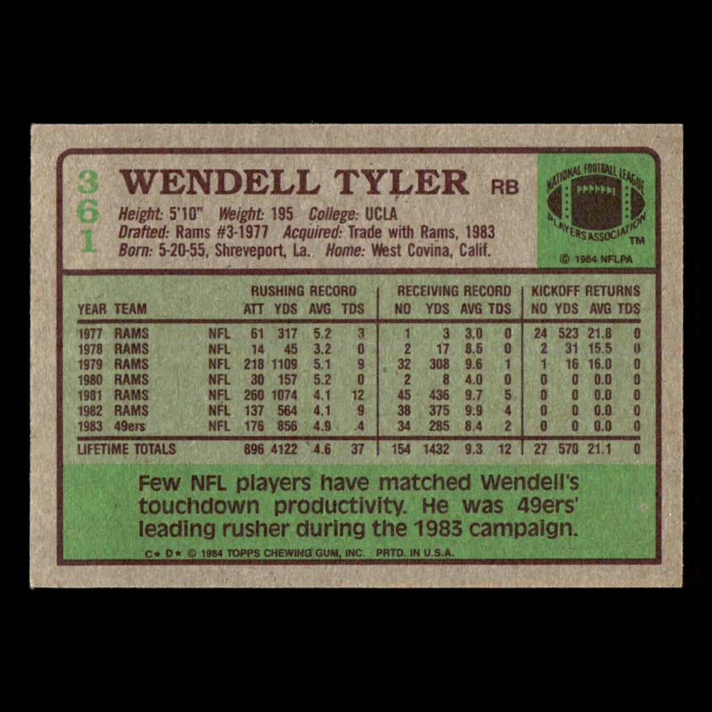 Wendell Tyler #361 1984 Topps San Francisco 49ers Football Card NFL EX