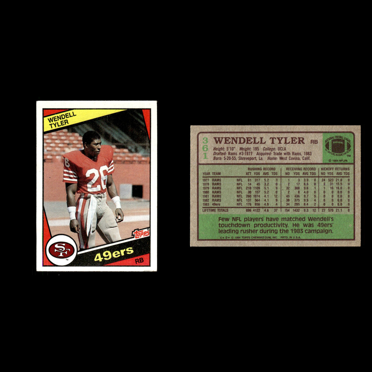 Wendell Tyler #361 1984 Topps San Francisco 49ers Football Card NFL EX