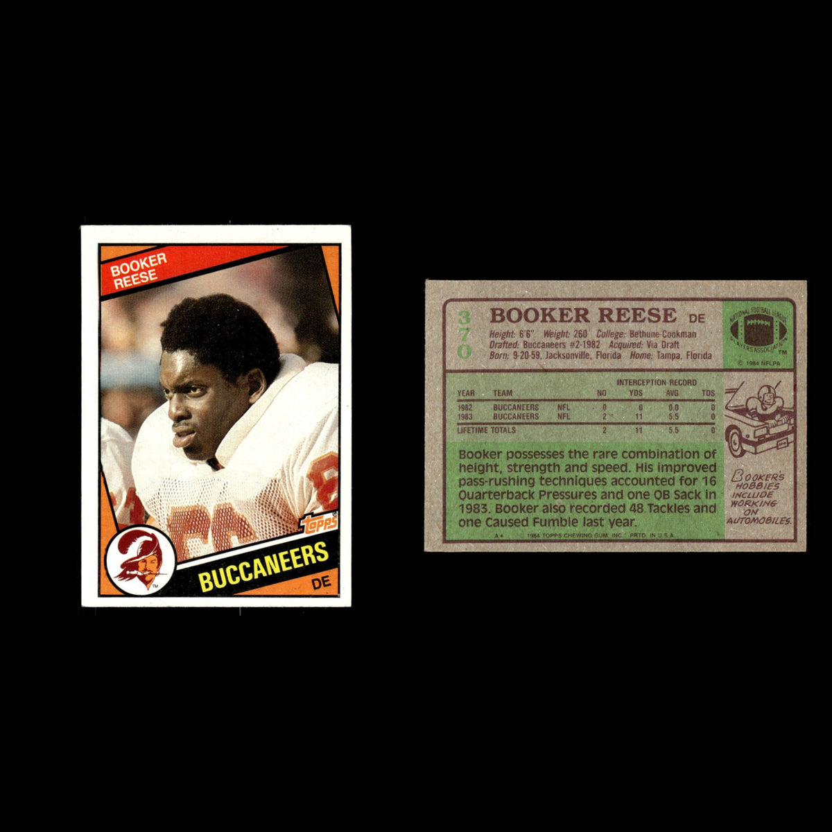 Booker Reese #370 1984 Topps Tampa Bay Buccaneers Football Card NFL EX