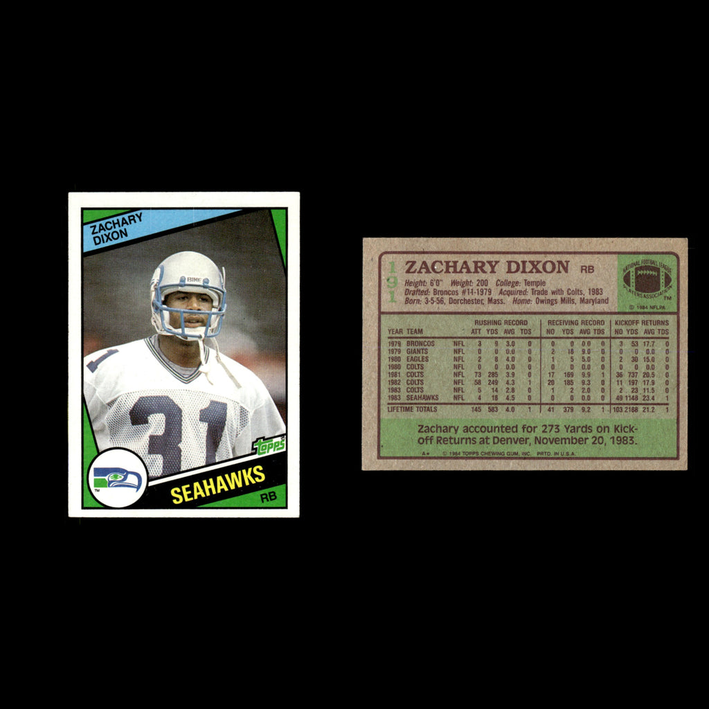 Zachary Dixon #191 1984 Topps Seattle Seahawks Football Card NFL EX