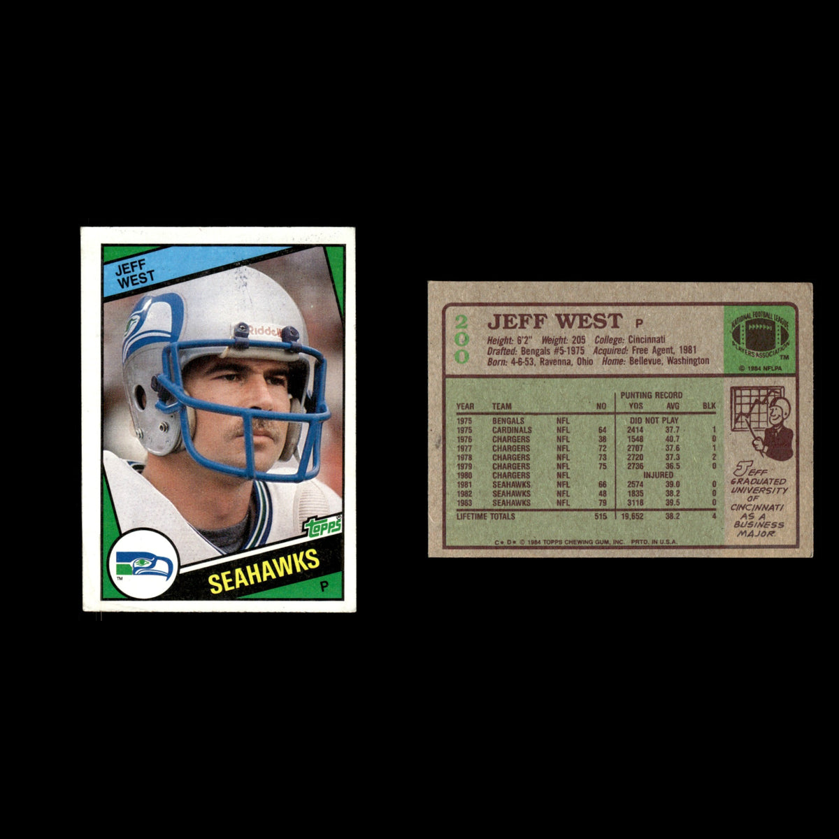 Jeff West #200 1984 Topps Seattle Seahawks Football Card NFL EX