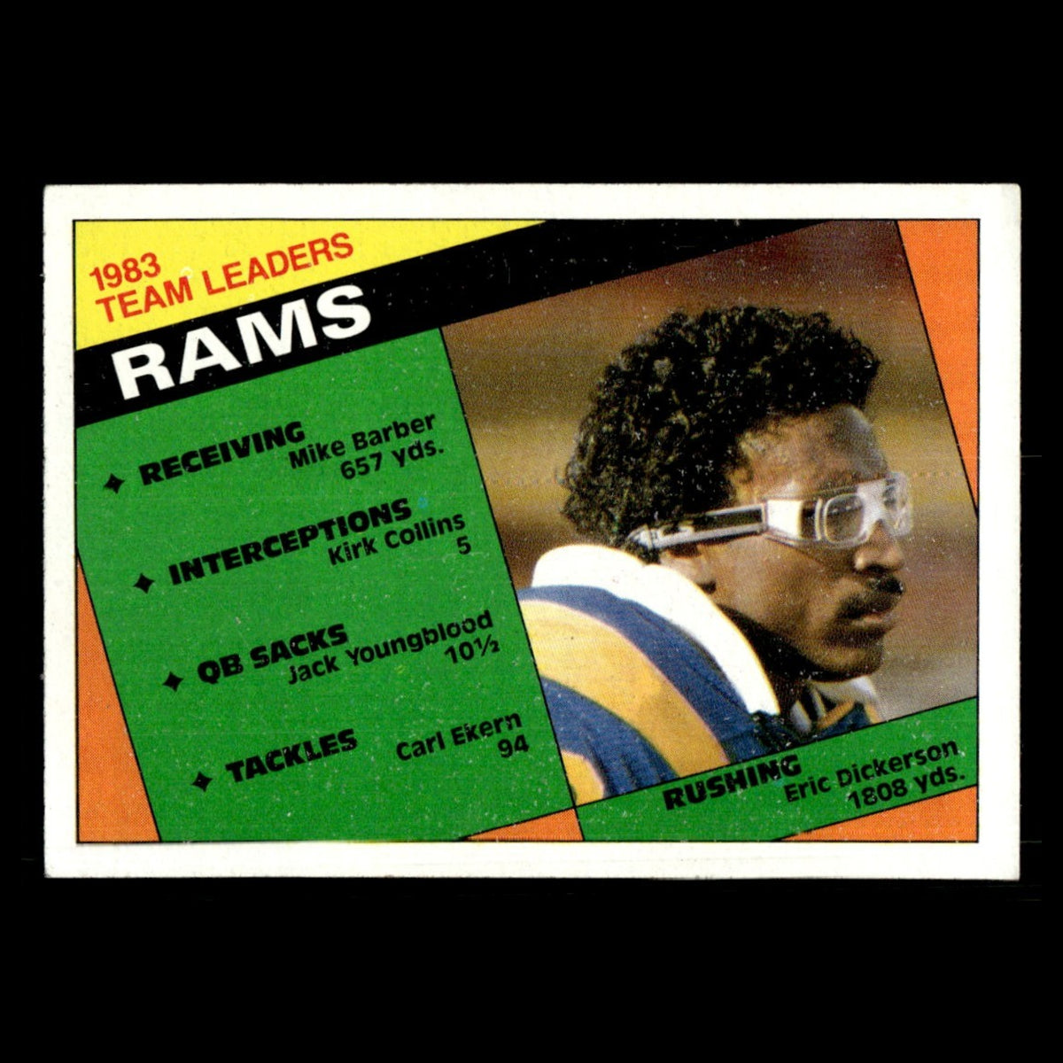 Eric Dickerson Rams Team Leaders #276 1984 Topps Los Angeles Rams Football Card