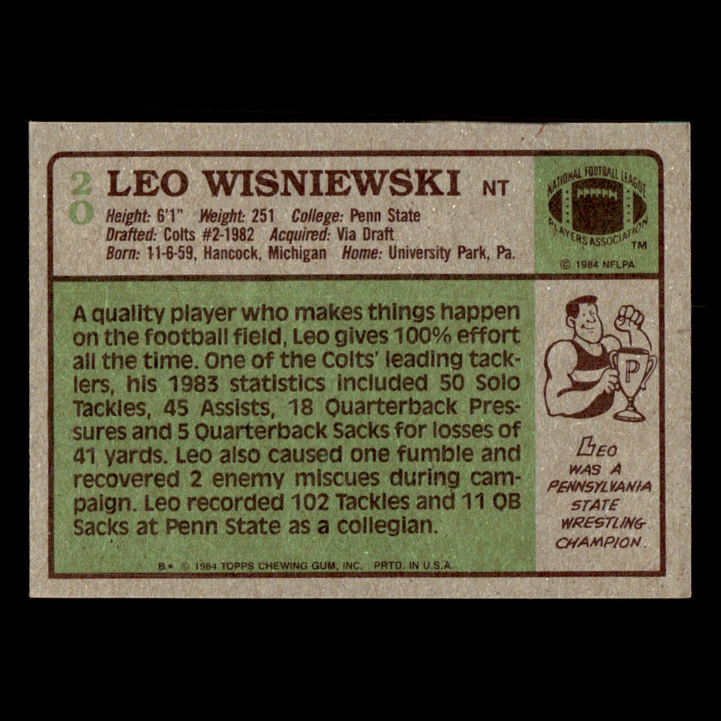 Leo Wisniewski #20 1984 Topps Indianapolis Colts Football Card NFL EX