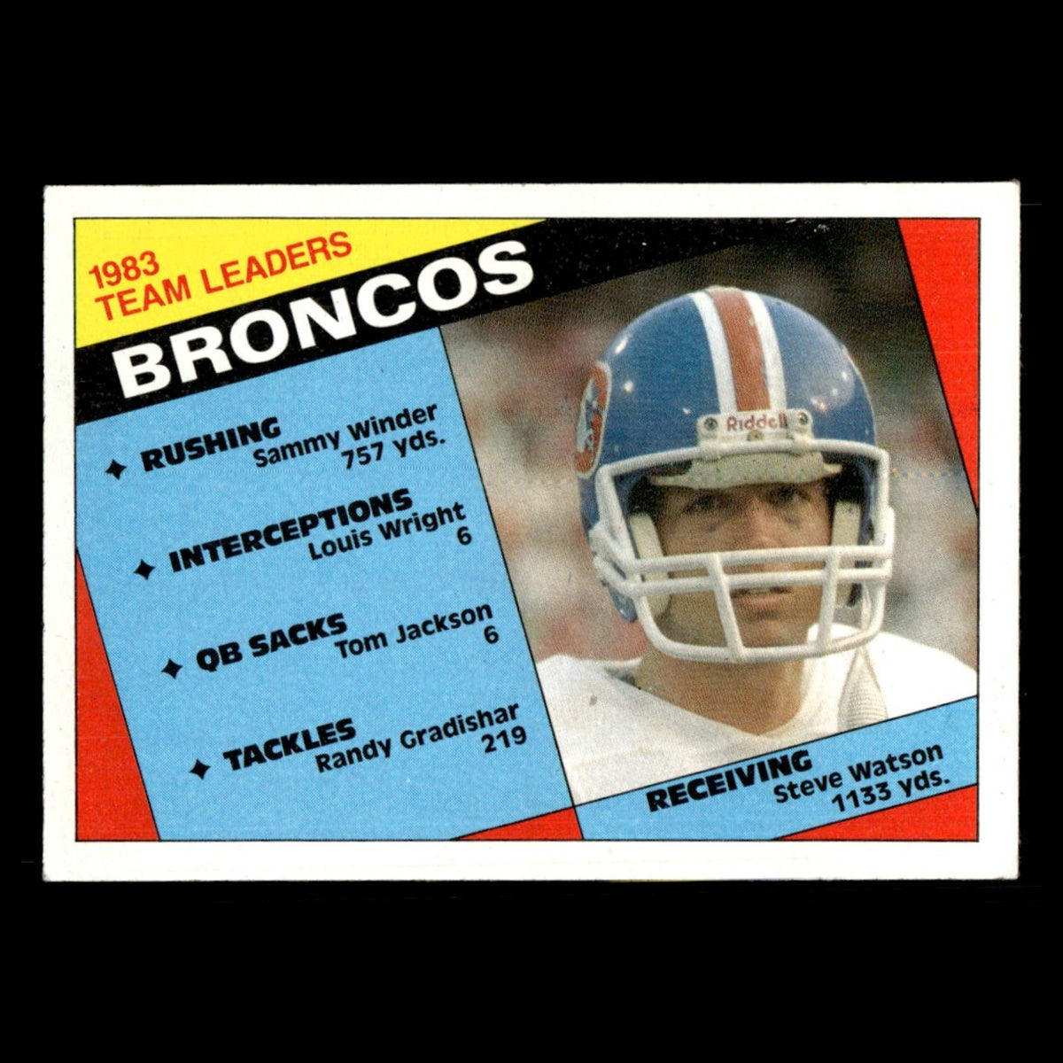 Broncos Team Leaders Steve Watson #61 1984 Topps Denver Broncos Football Card EX