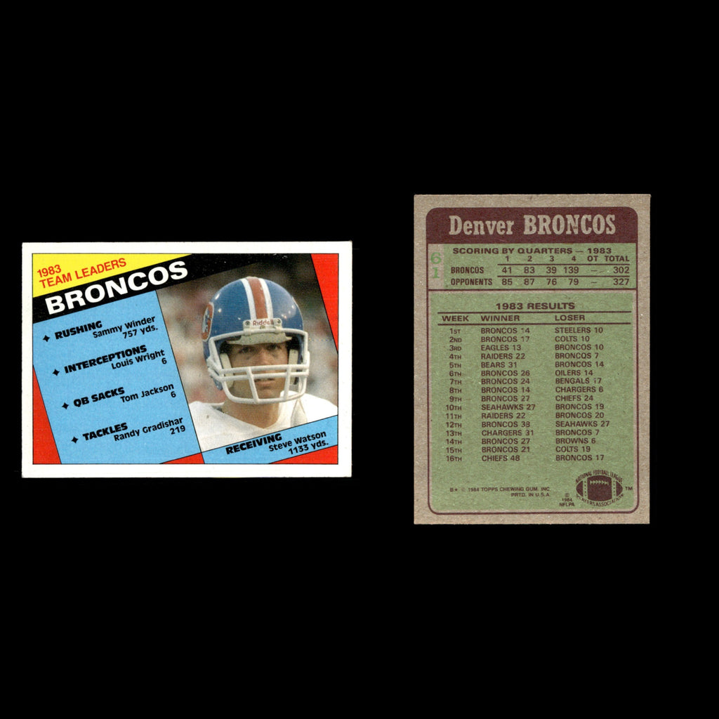 Broncos Team Leaders Steve Watson #61 1984 Topps Denver Broncos Football Card EX