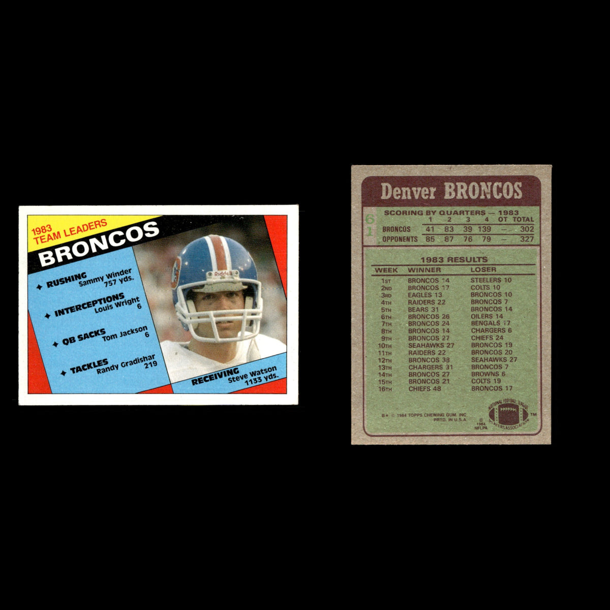 Broncos Team Leaders Steve Watson #61 1984 Topps Denver Broncos Football Card EX
