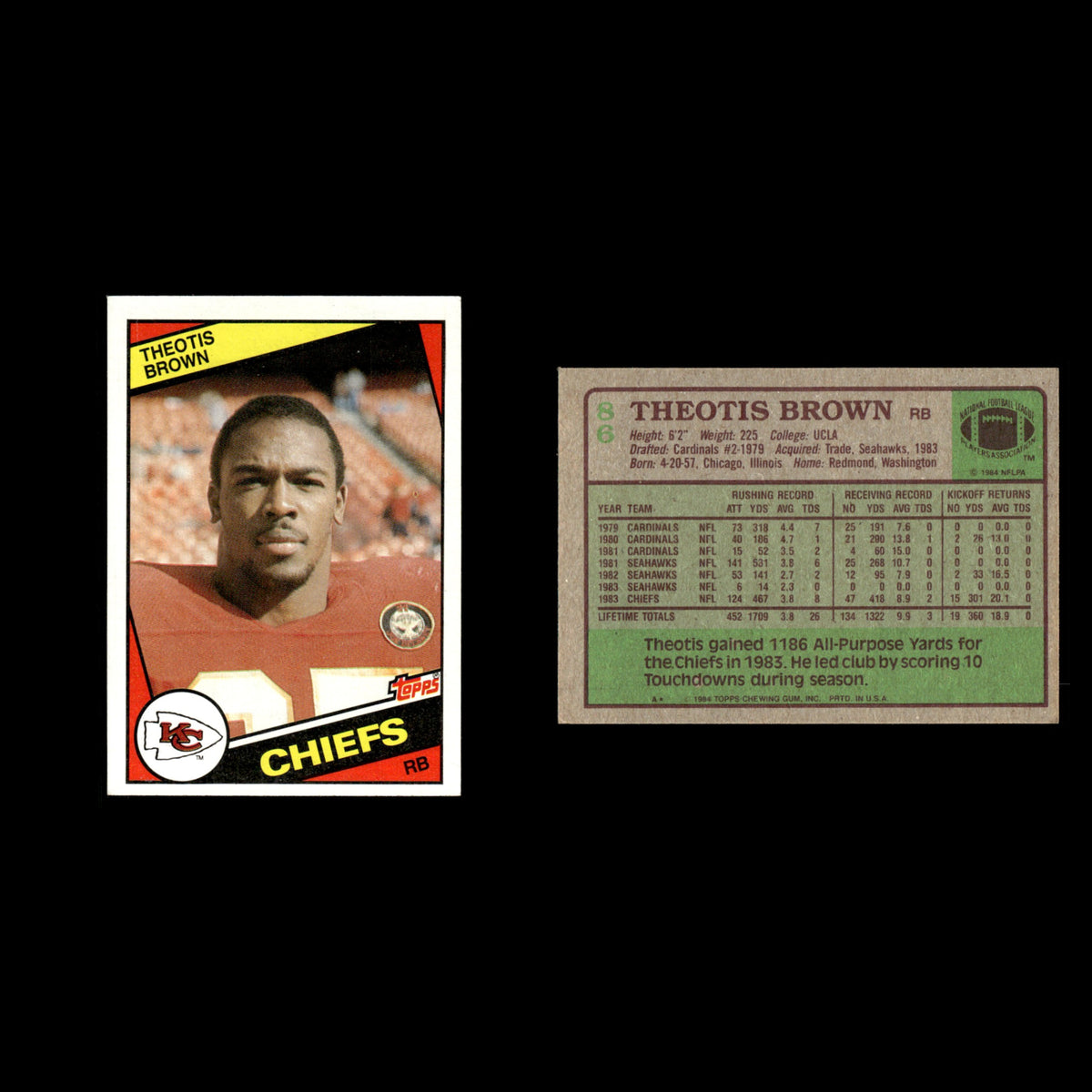 Theotis Brown #86 1984 Topps Kansas City Chiefs Football Card NFL EX