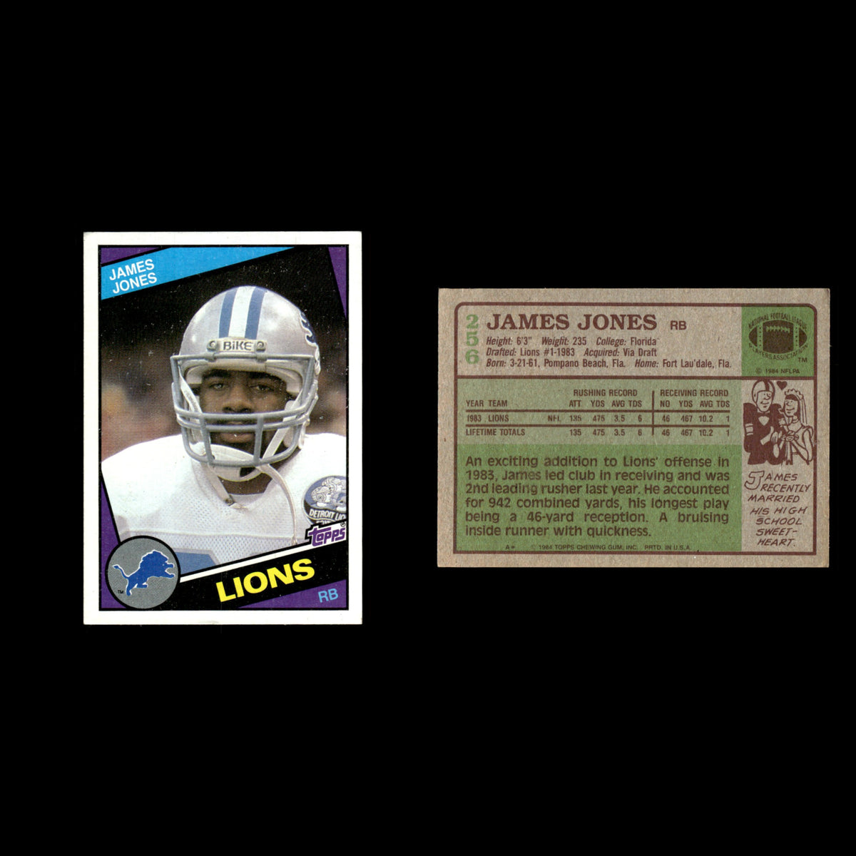 James Jones #256 1984 Topps Detroit Lions Football Card NFL EX