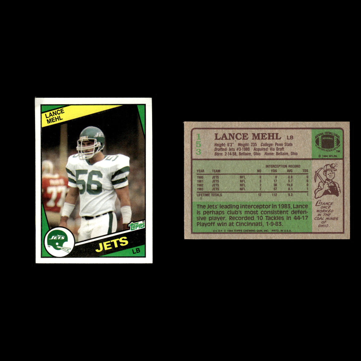 Lance Mehl #153 1984 Topps New York Jets Football Card NFL EX