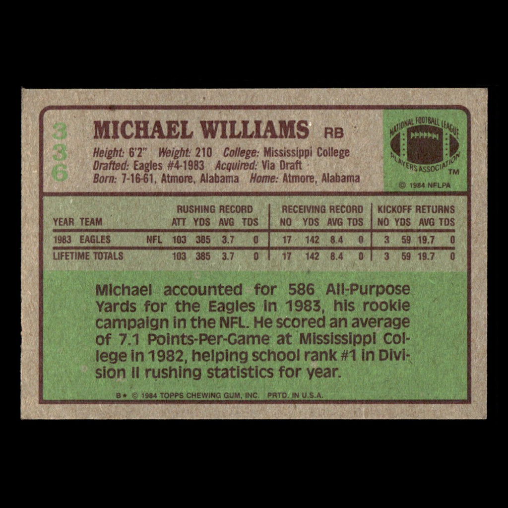 Michael Williams #336 1984 Topps Philadelphia Eagles Football Card NFL EX