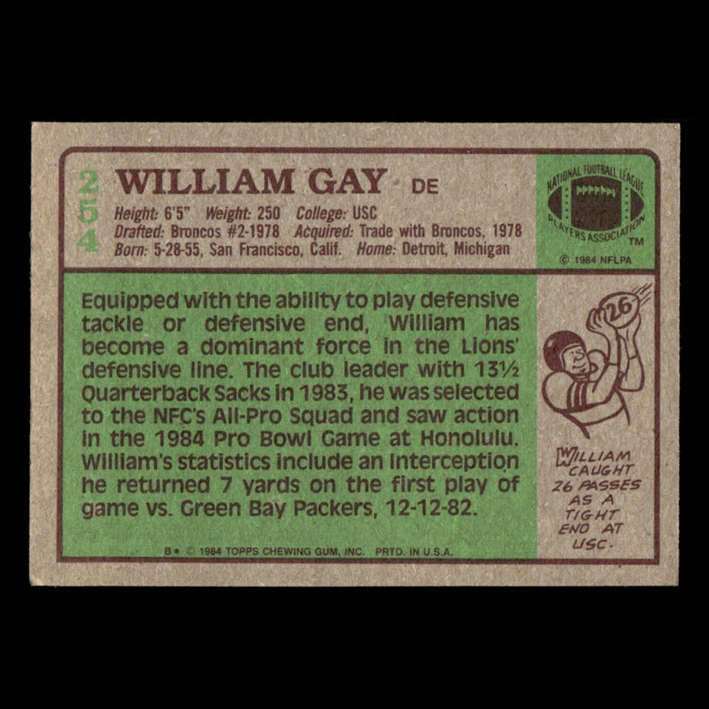 William Gay #254 1984 Topps Detroit Lions Football Card NFL EX