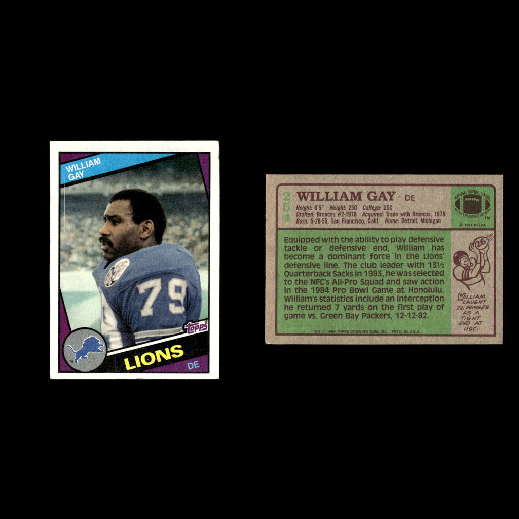 William Gay #254 1984 Topps Detroit Lions Football Card NFL EX