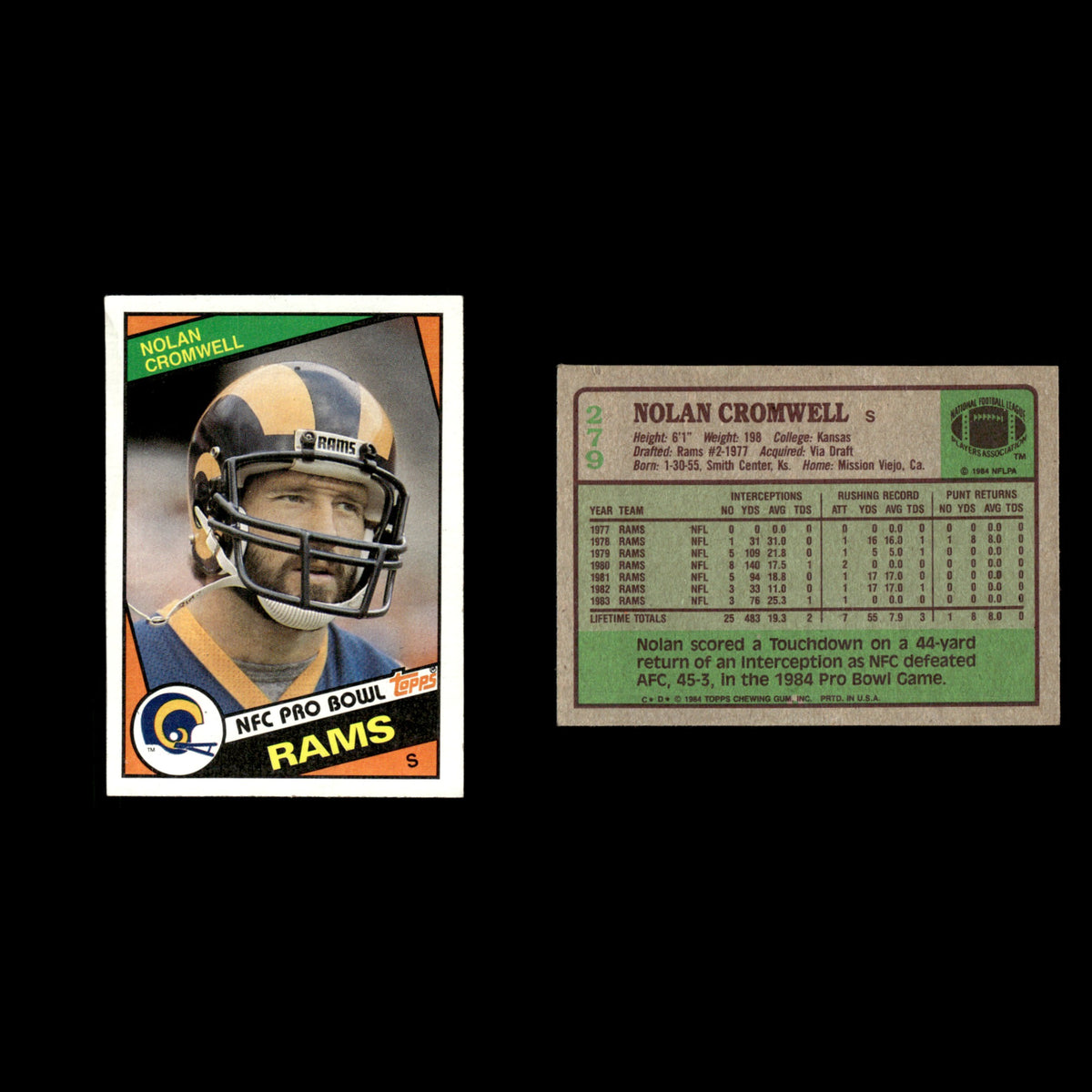 Nolan Cromwell #279 1984 Topps Los Angeles Rams Football Card NFL EX