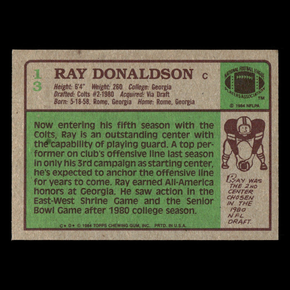Ray Donaldson #13 1984 Topps Indianapolis Colts Football Card NFL EX