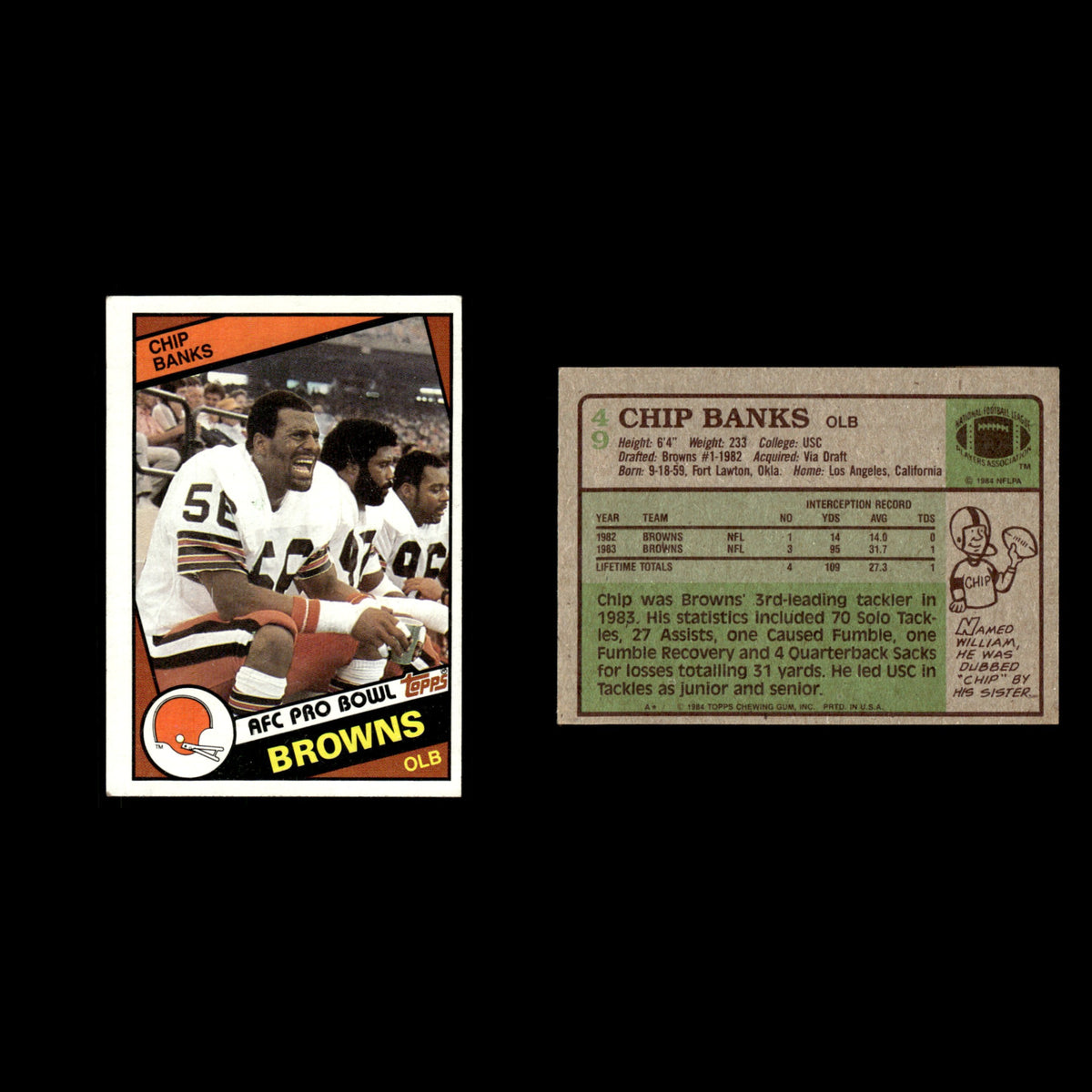 Chip Banks #49 1984 Topps Cleveland Browns Football Card NFL EX