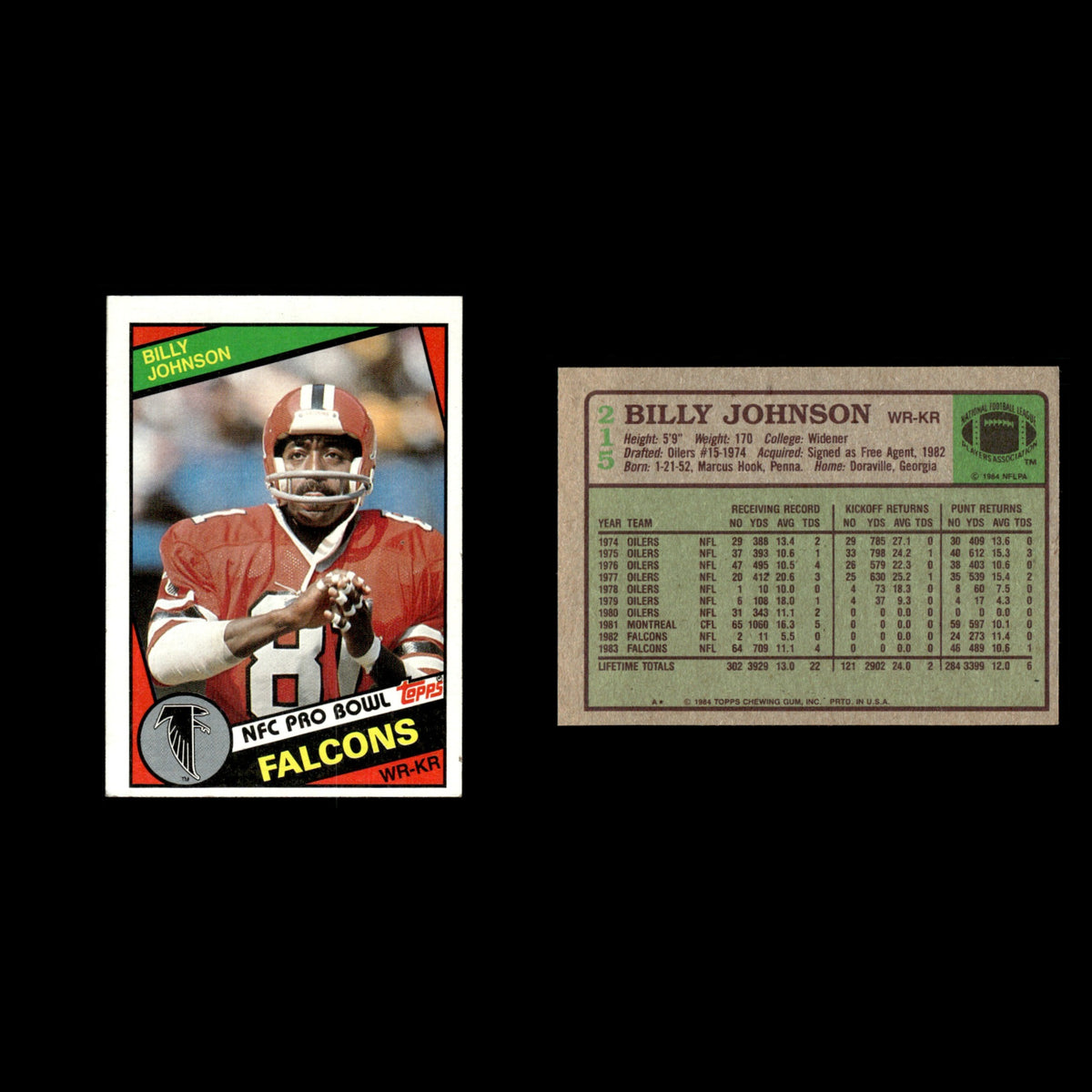 Billy Johnson #215 1984 Topps Atlanta Falcons Football Card NFL EX