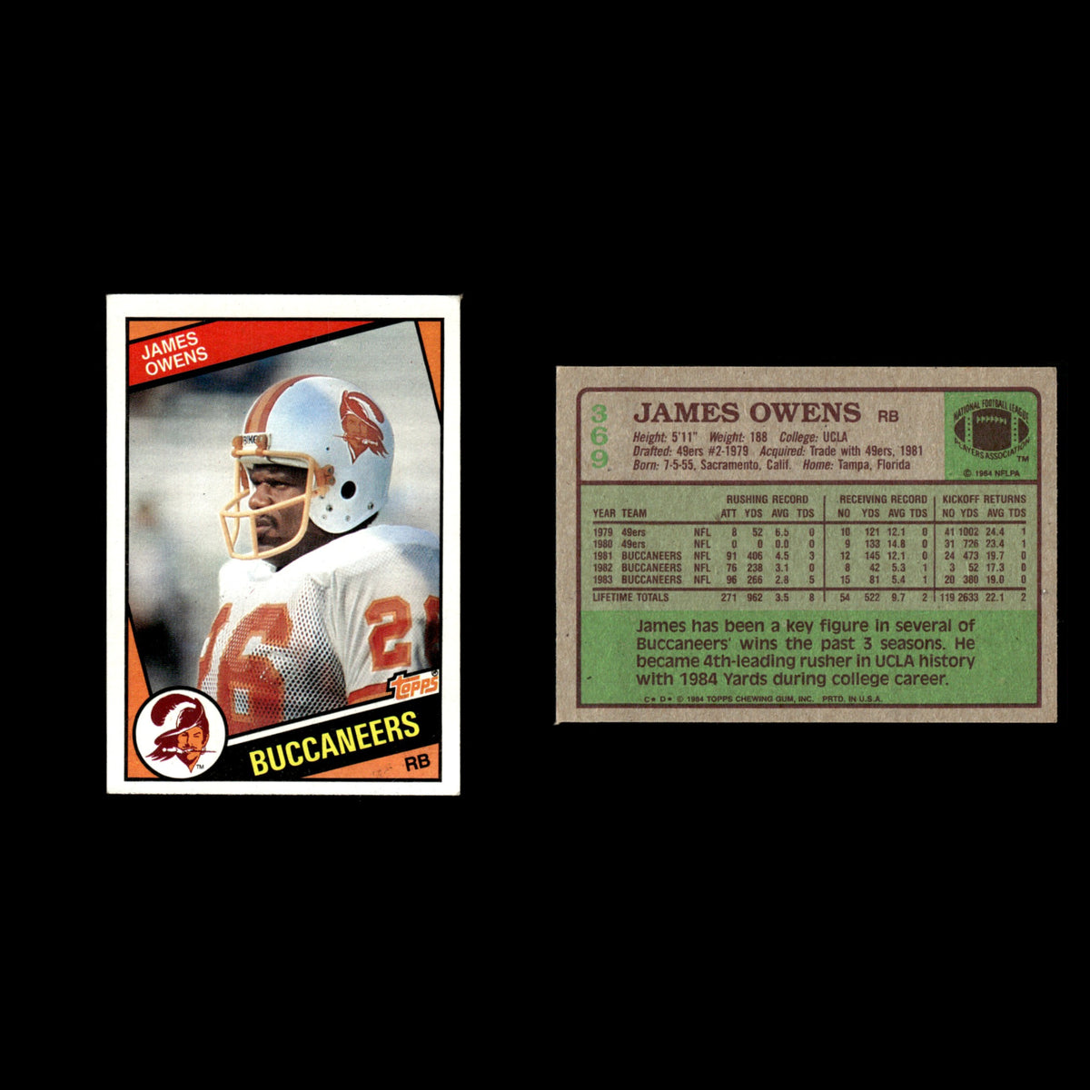 James Owens #369 1984 Topps Tampa Bay Buccaneers Football Card NFL EX
