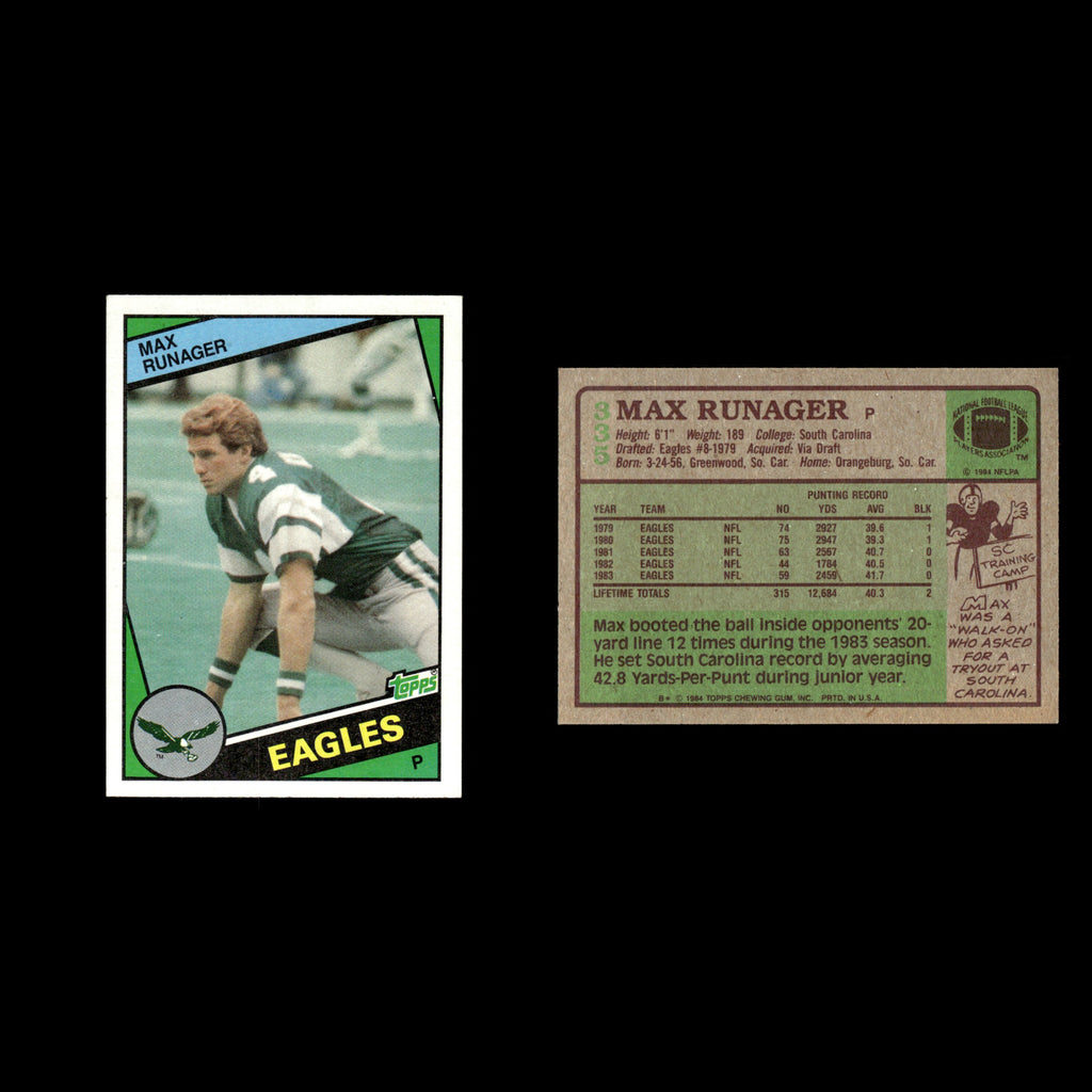 Max Runager #335 1984 Topps Philadelphia Eagles Football Card NFL EX