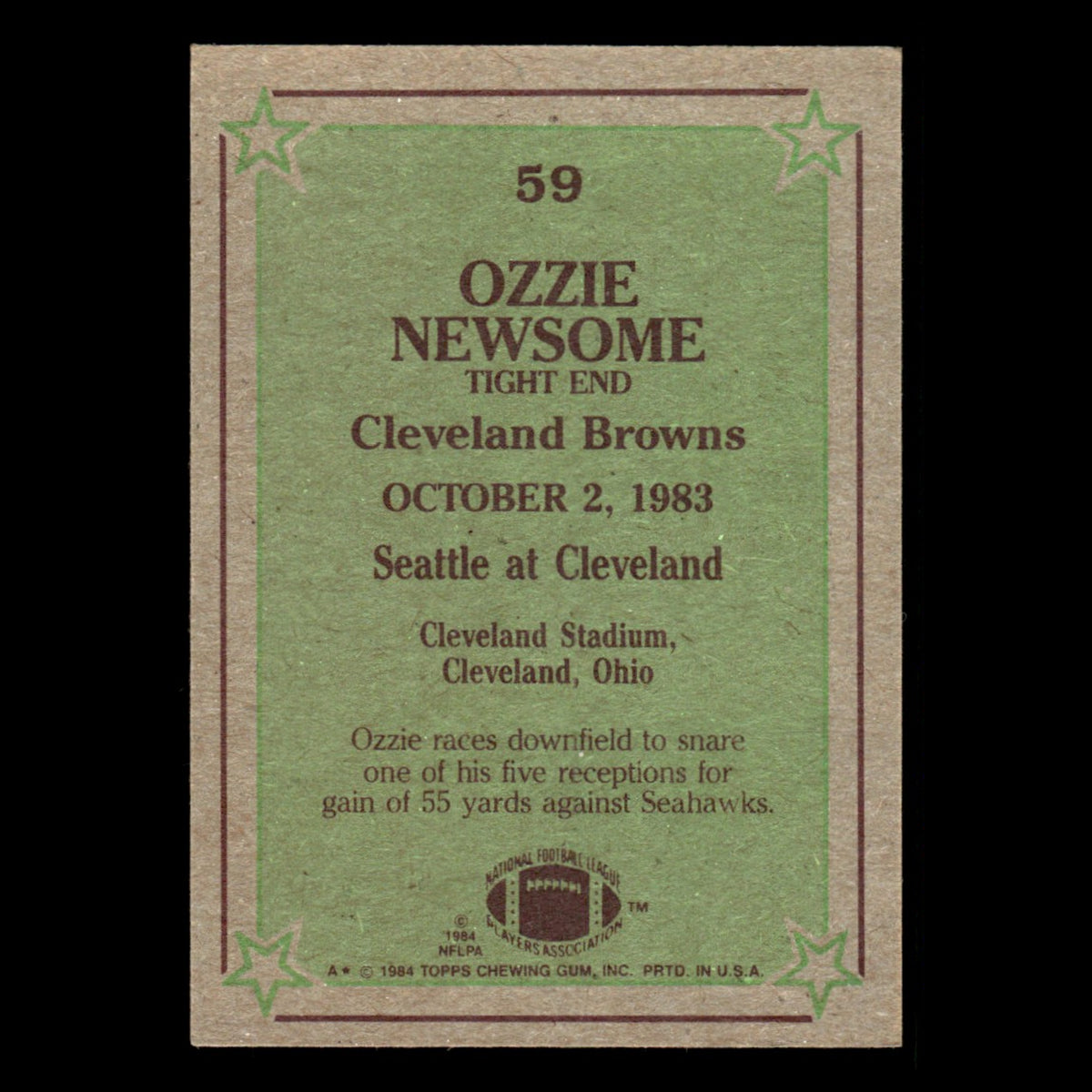 Ozzie Newsome #59 1984 Topps Cleveland Browns Football Card NFL EX