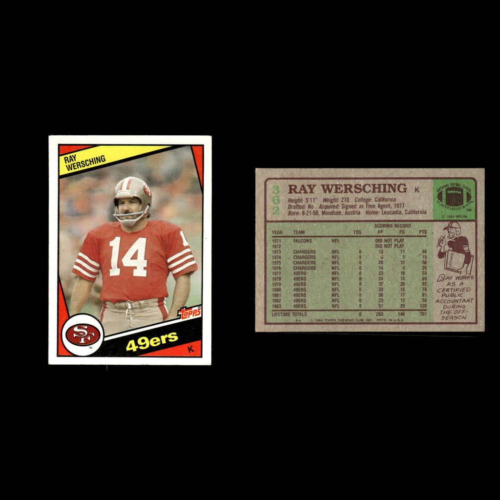 Ray Wersching #362 1984 Topps San Francisco 49ers Football Card NFL EX