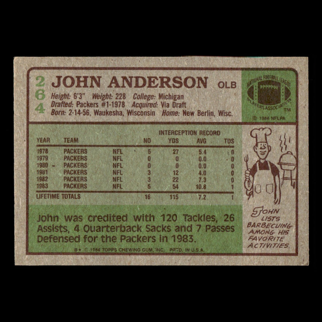 John Anderson #264 1984 Topps Green Bay Packers Football Card NFL EX