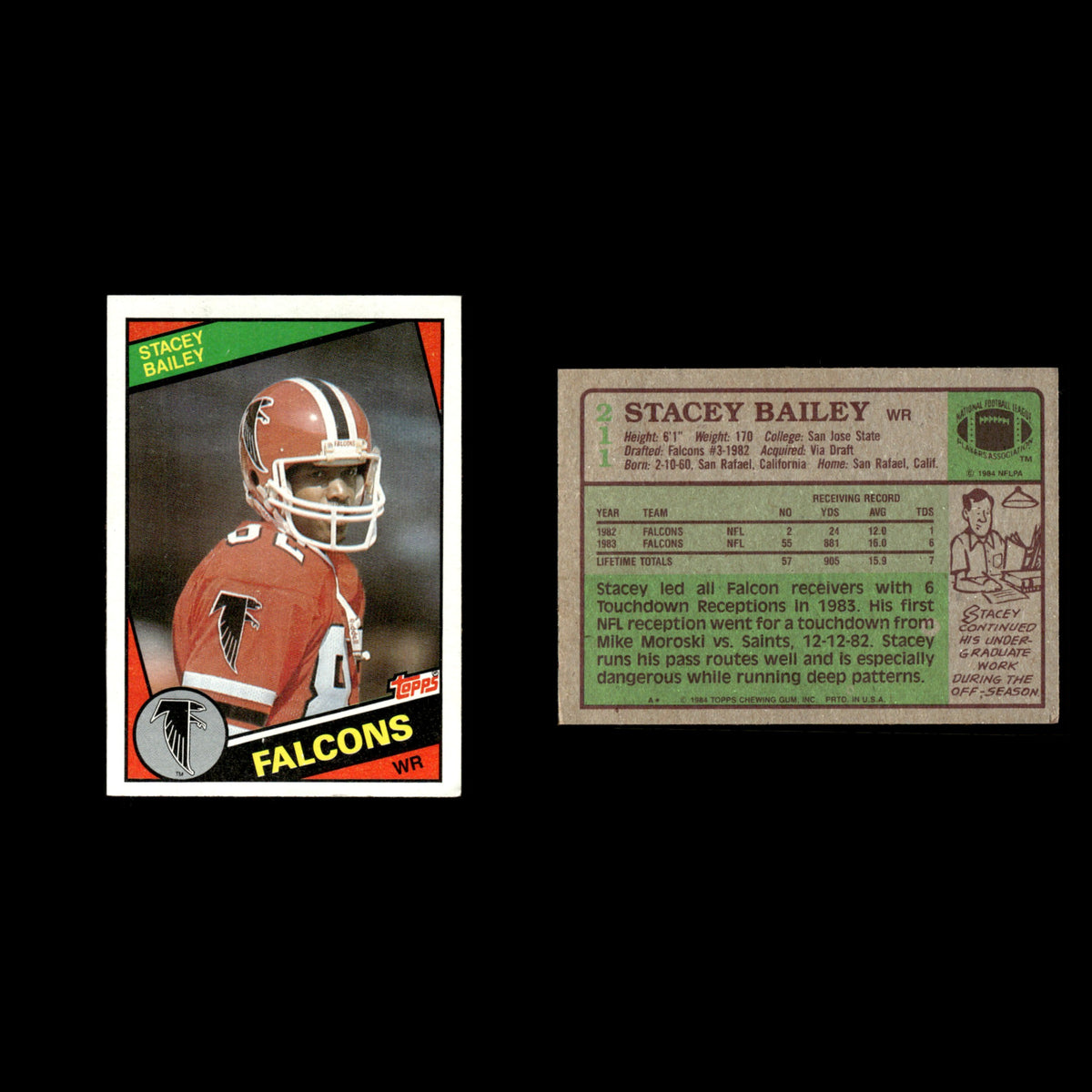 Stacey Bailey #211 1984 Topps Atlanta Falcons Football Card NFL EX