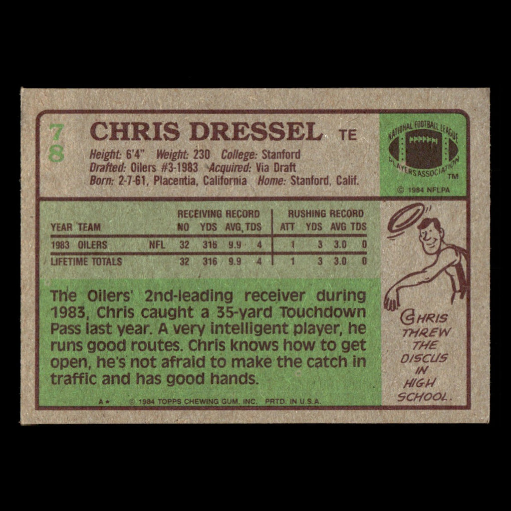 Chris Dressel #78 1984 Topps Houston Oilers Football Card NFL EX