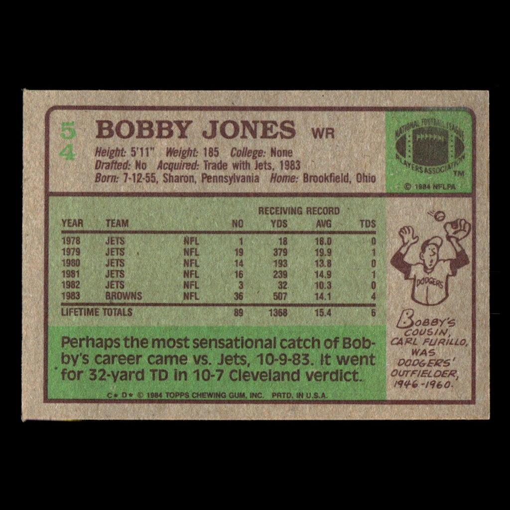 Bobby Jones #54 1984 Topps Cleveland Browns Football Card NFL EX