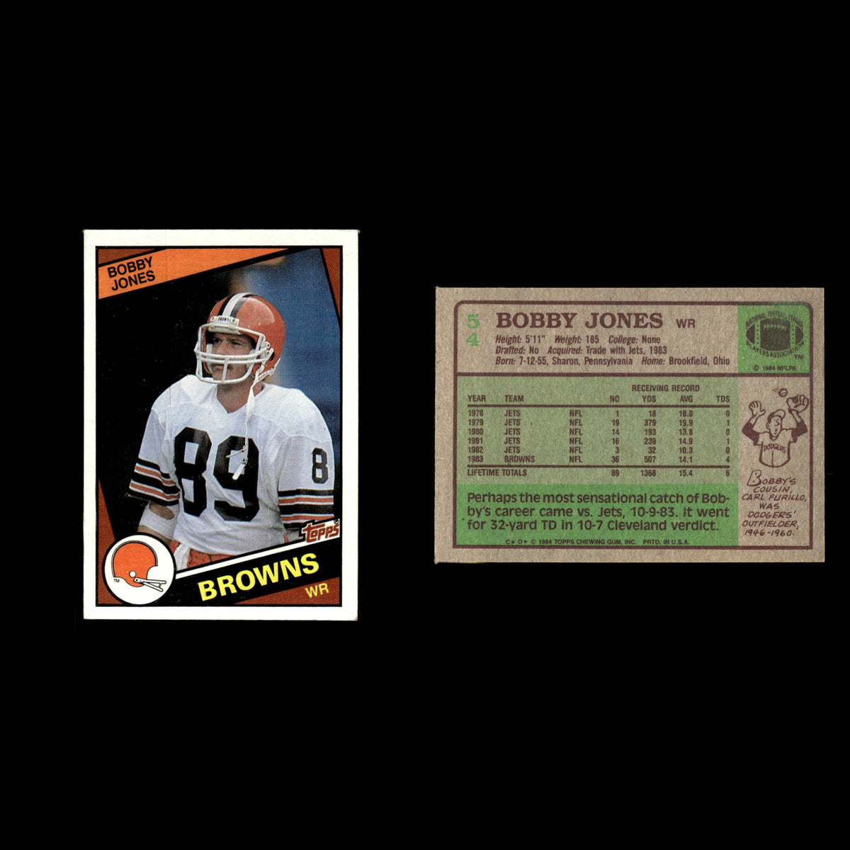 Bobby Jones #54 1984 Topps Cleveland Browns Football Card NFL EX
