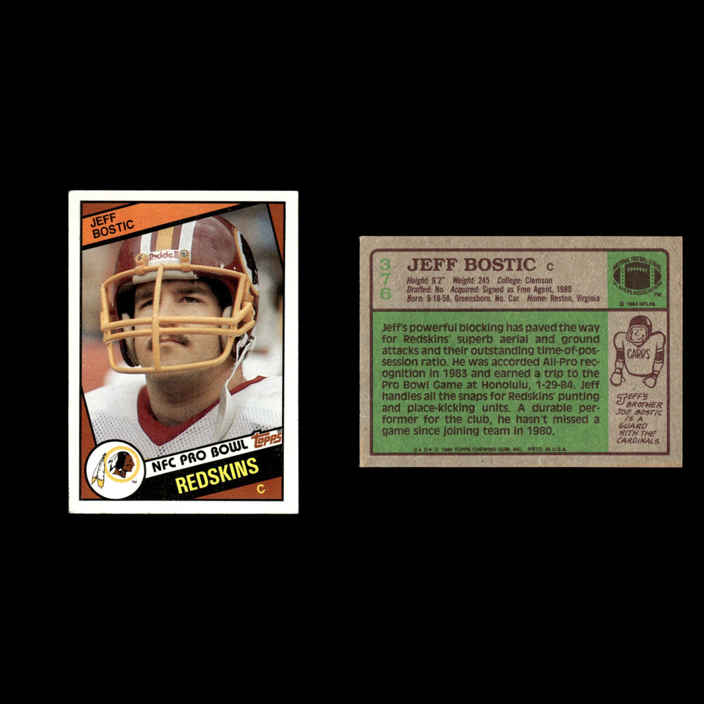 Jeff Bostic #376 1984 Topps Washington Redskins Football Card NFL EX