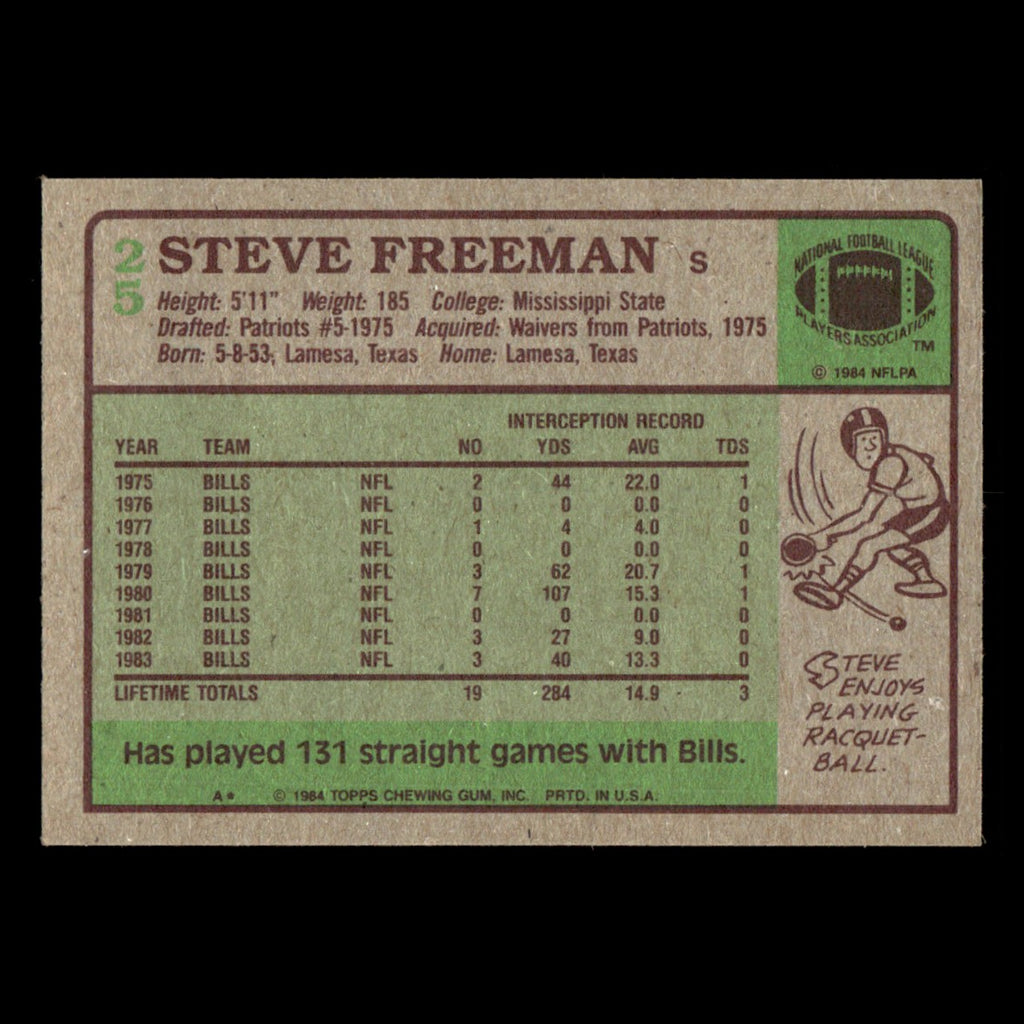 Steve Freeman #25 1984 Topps Buffalo Bills Football Card NFL EX