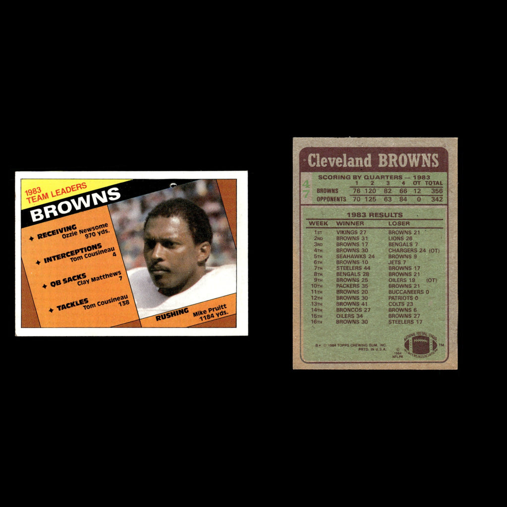 Mike Pruitt Browns Teams Leaders #47 1984 Topps Cleveland Browns Football Card