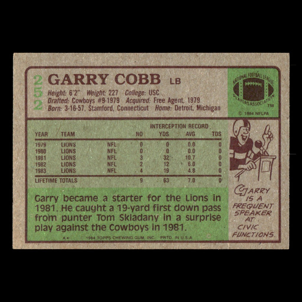 Garry Cobb #252 1984 Topps Detroit Lions Football Card NFL EX
