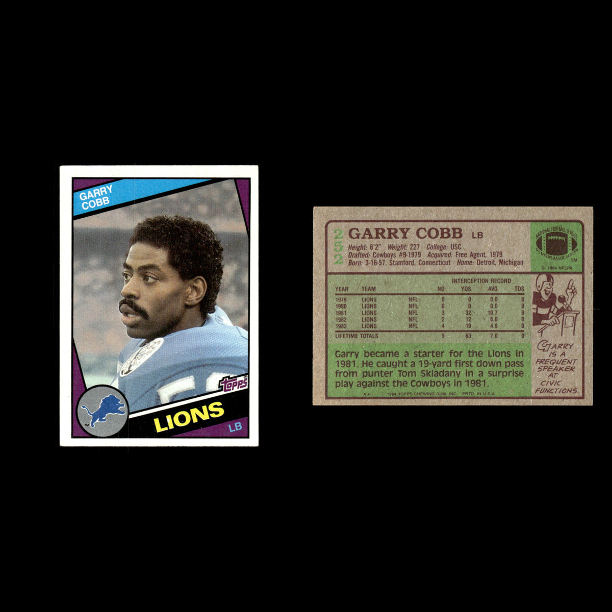 Garry Cobb #252 1984 Topps Detroit Lions Football Card NFL EX
