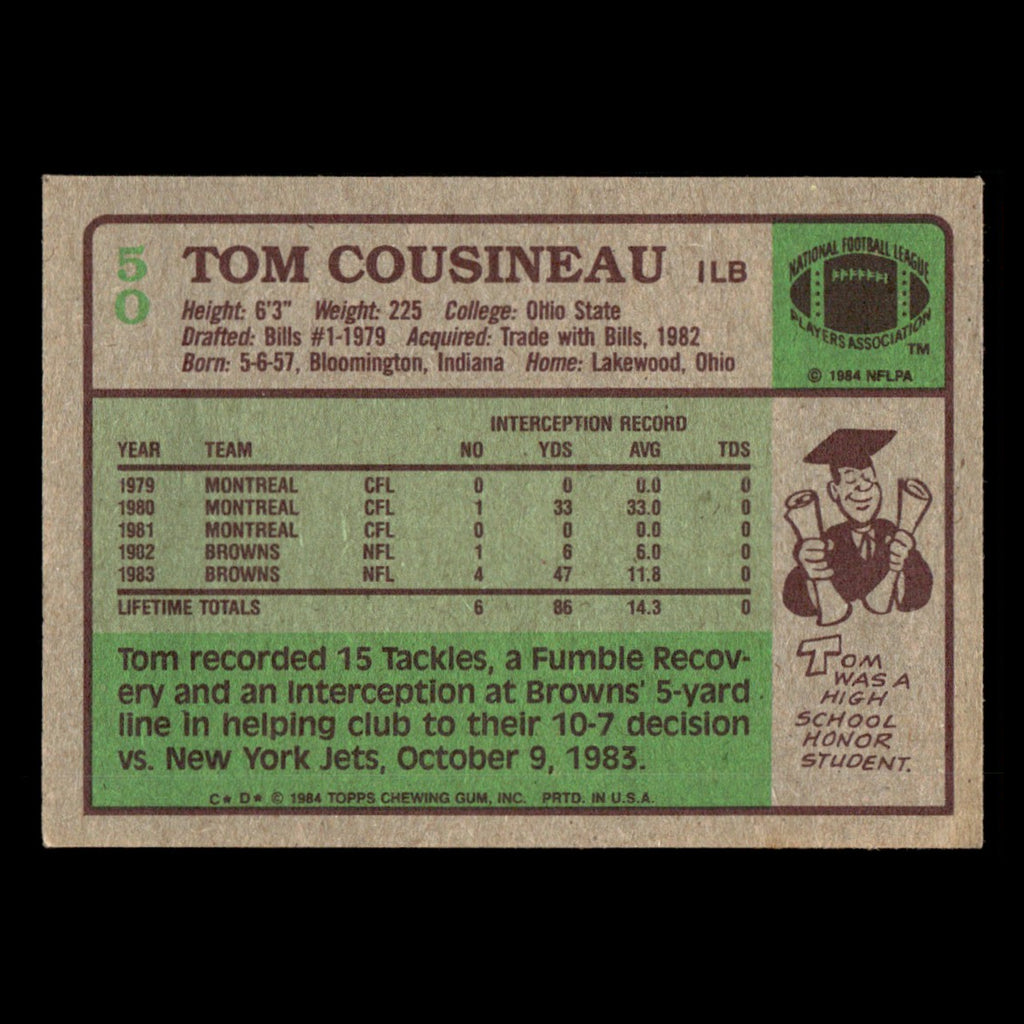 Tom Cousineau #50 1984 Topps Cleveland Browns Football Card NFL EX