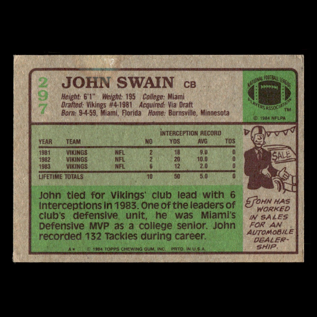 John Swain #297 1984 Topps Minnesota Vikings Football Card NFL EX