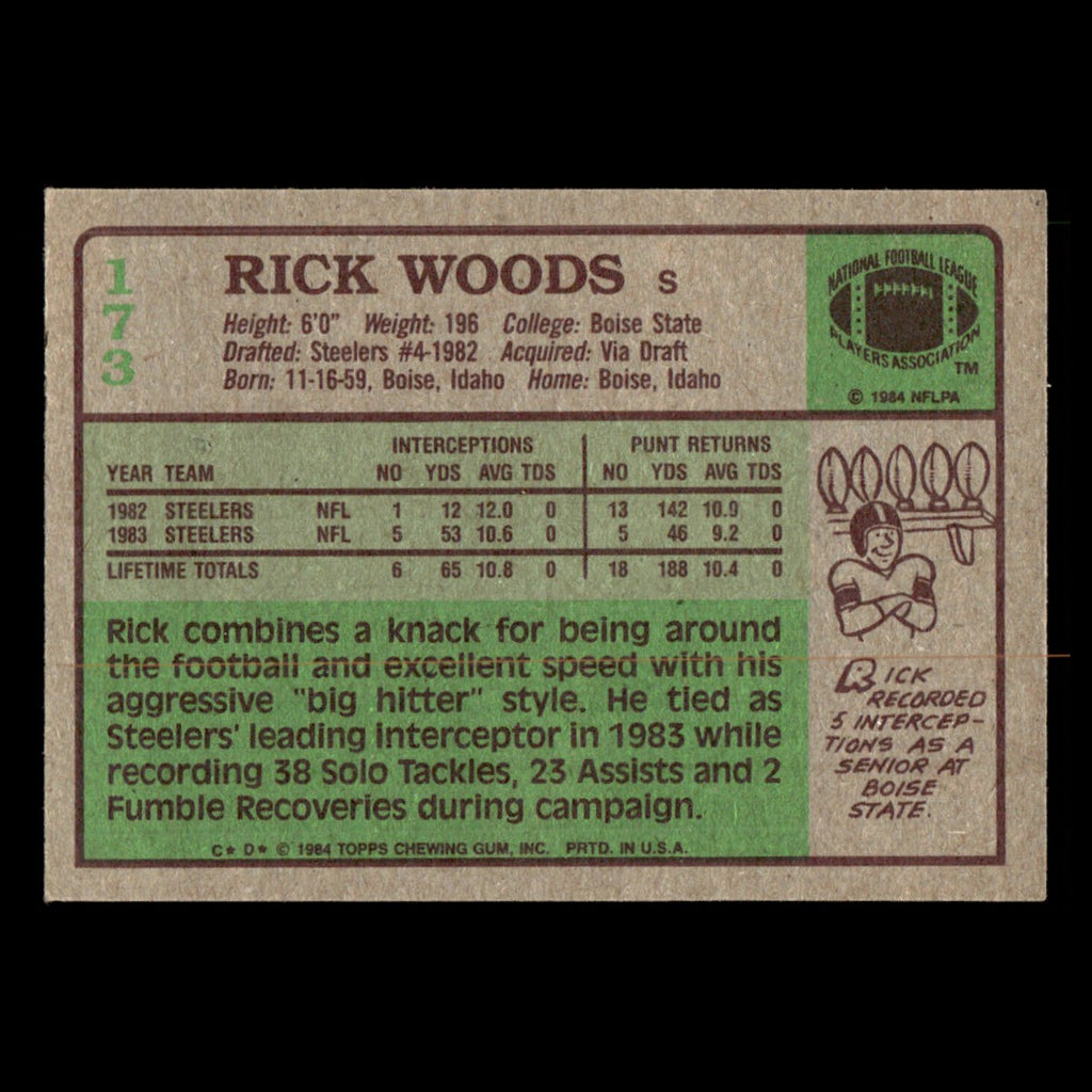 Rick Woods #173 1984 Topps Pittsburgh Steelers Football Card NFL EX