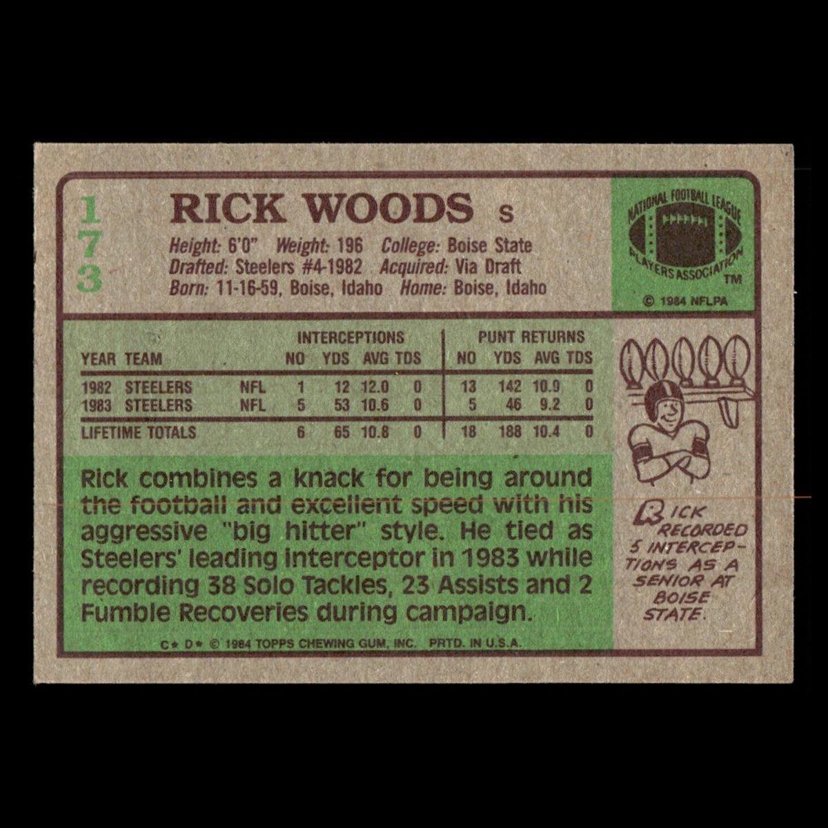 Rick Woods #173 1984 Topps Pittsburgh Steelers Football Card NFL EX