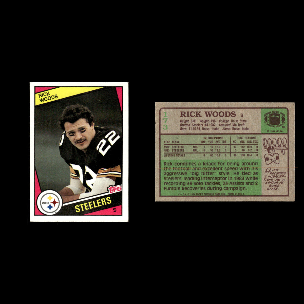 Rick Woods #173 1984 Topps Pittsburgh Steelers Football Card NFL EX