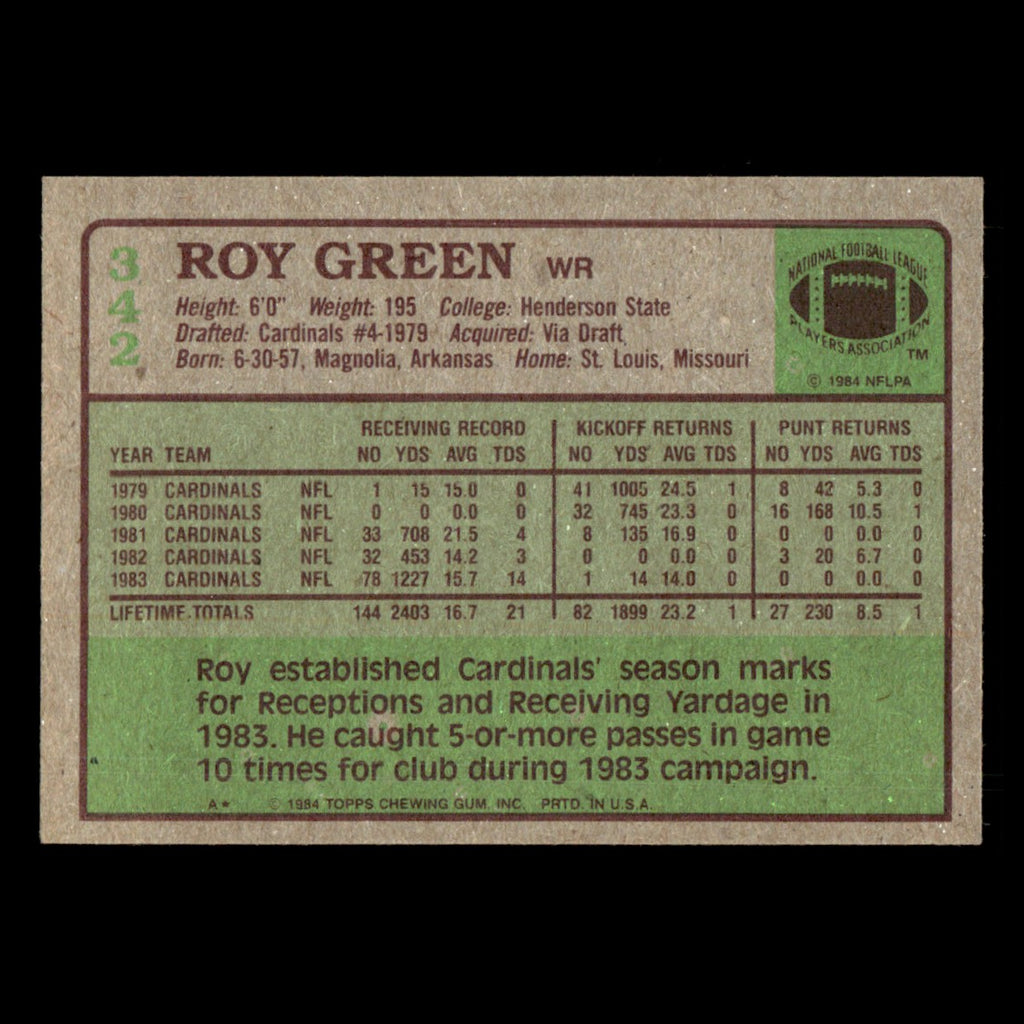 Roy Green #342 1984 Topps St. Louis Cardinals Football Card NFL EX