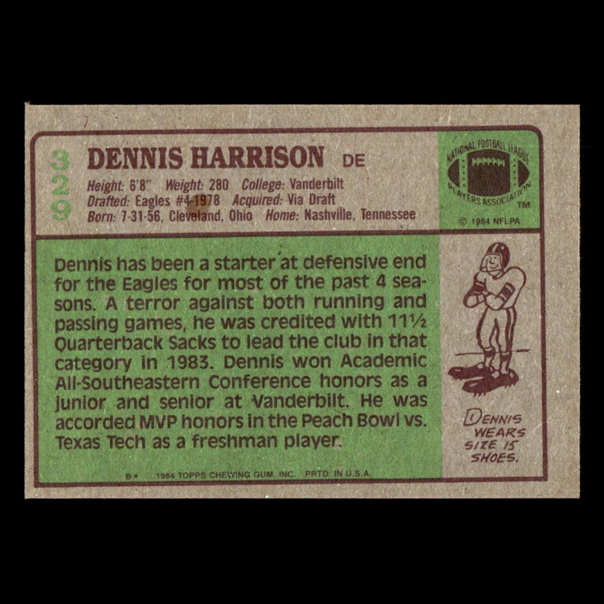 Dennis Harrison #329 1984 Topps Philadelphia Eagles Football Card NFL EX
